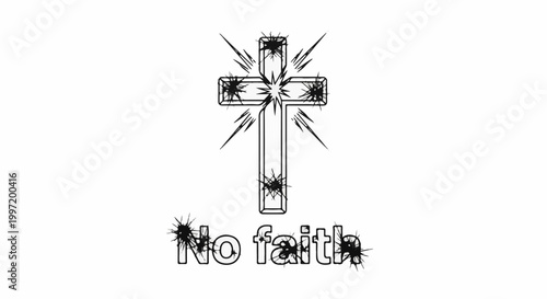 A stylized cross with radiating lines and the words "No faith" below