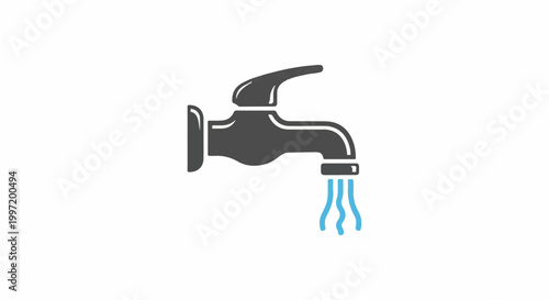 A stylized dark gray tap with blue water flowing from its spout