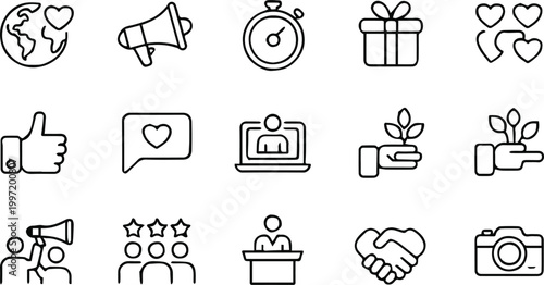 icon presentation speaker team handshake collaboration camera outline