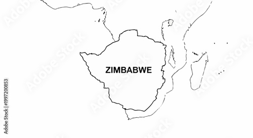 A simplified map outline of Zimbabwe and surrounding African regions