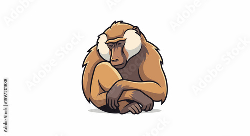 A sleeping primate with closed eyes, curled up and resting