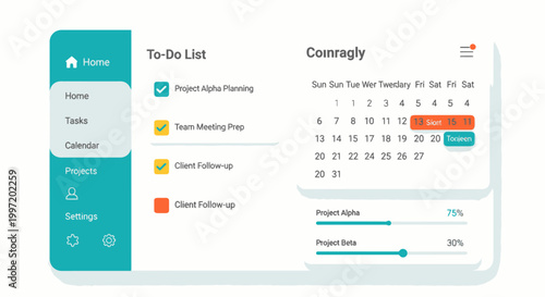 Blurred project management app screenshot with to do list and calendar