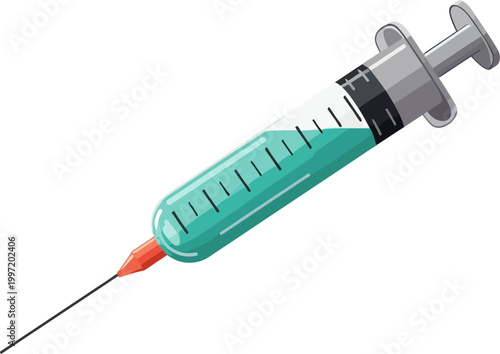 modern icon medical healthcare and medicine, a professional illustration of a syringe with turquoise liquid, symbolizing health and wellness in the digital age