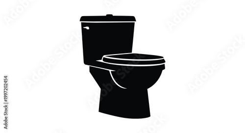A stark black silhouette of a modern toilet against a white background silhouette