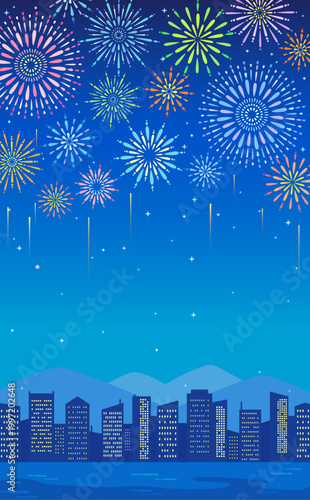 シンプルでかわいい花火が打ち上がる背景_縦