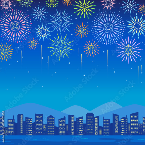 シンプルでかわいい花火が打ち上がる背景_正方形