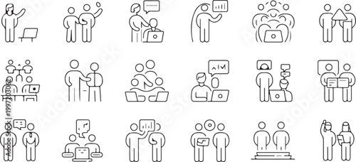 teamwork icons grid business people presentation meeting discussion hr