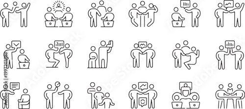 teamwork minimal icons pack meeting presentation handshake chart group