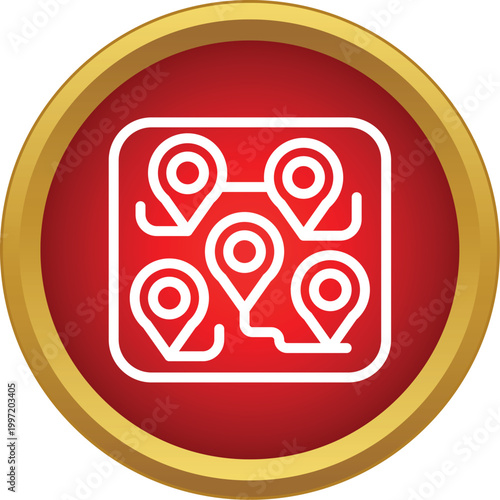 Map icon displaying a travel route connecting several location pins