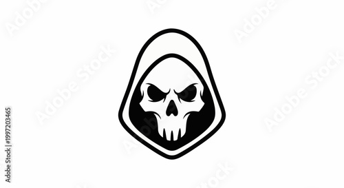 A stylized, menacing grim reaper skull icon with sharp teeth and glowing eyes