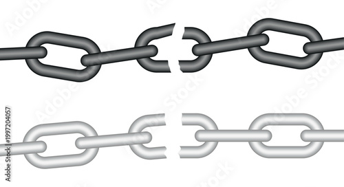 Broken metal chain link concept with strong and weak connection vector set