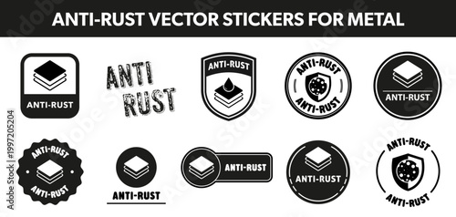 Anti-Rust vector collection of labels for primer or steel tools.