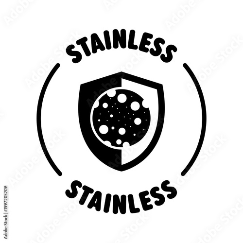 Stainless - vector icon for metal tool packaging information.