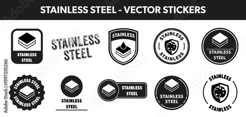 Stainless steel - vector stickers for rust resistant metal items.