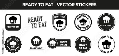 Ready to eat  - vector stickers for prepared food package.