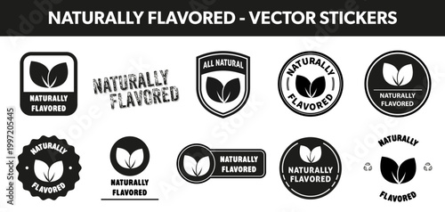 Naturally flavored  - stickers for food container or drink bottle. Vector isolated on white.