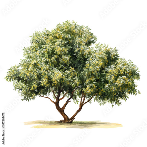Stylized watercolor Indian Sandalwood Tree vector, modern artistic illustration with high-quality details on a pure white background.