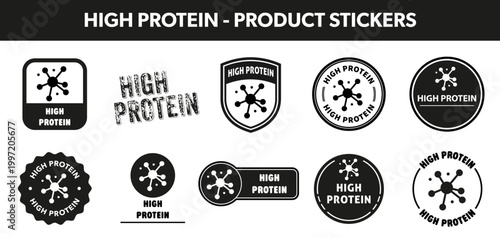 High Protein stickers for sport nutrition products.