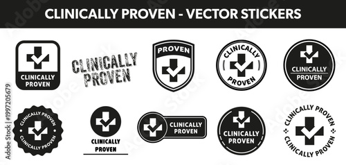 Clinically proven product - vector stickers for package or bottle.