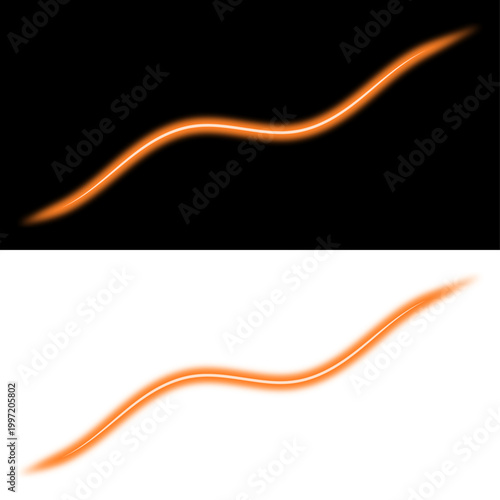 A wavy line, a orange glowing neon line on a transparent and black background