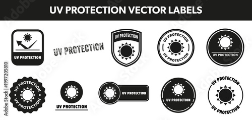 UV protection - vector labels for sunscreen cream or spray.