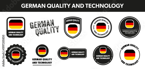 German quality and technology. Vector stickers for german products packaging.