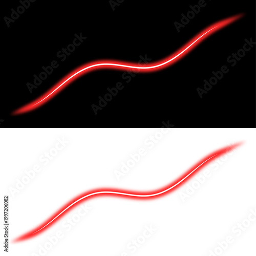 A wavy line, a red glowing neon line on a transparent and black background