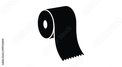 A black roll of toilet paper partially unraveled is shown in silhouette