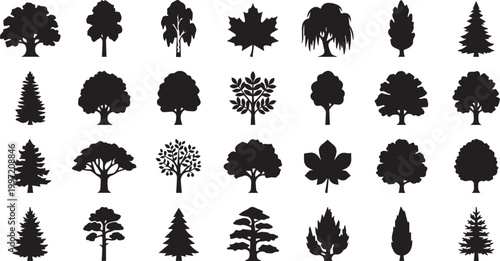 Diverse Tree and Forest Plant Silhouettes Set