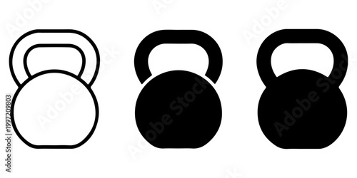 Kettlebell icon set in outline and solid styles fitness gym weight training equipment symbol