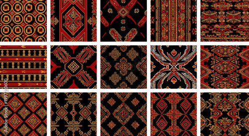 Collection of traditional textile patterns.
