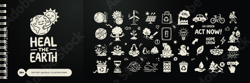 Ecology and Climate Change Hand-Drawn Doodle Icon Set
