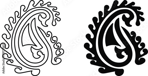 Abstract tribal floral tattoo design with decorative swirls and ornamental vector pattern