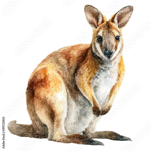 Wallaby watercolor vector, hand-painted style, high-quality illustration isolated on white background.