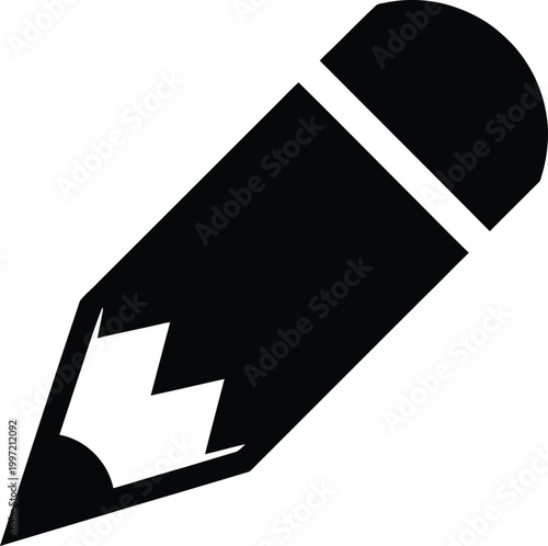 Black pencil icon isolated on white background for creative writing and drawing.