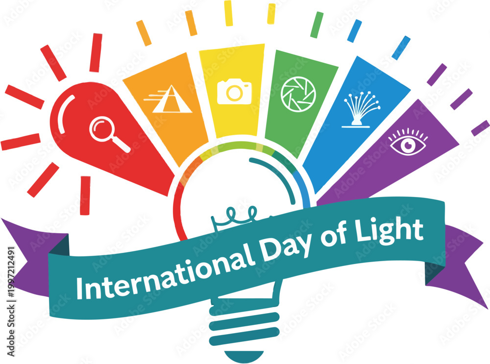 Obraz premium Colorful lightbulb illustration celebrating International Day of Light