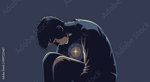 Sad Man Sitting Alone with Head in Hands Depression Concept