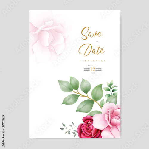 Watercolor green leaf background and template.used wedding birthday and funeral invitations
