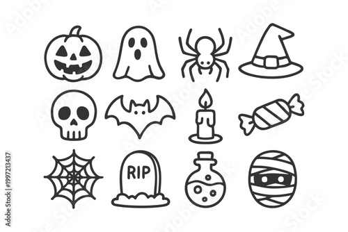 Tableau sur toile Collection of cute hand-drawn Halloween icons ideal for decoration and design