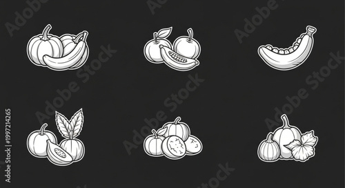 Collection of Hand Drawn Fruits and Vegetables Illustrations.