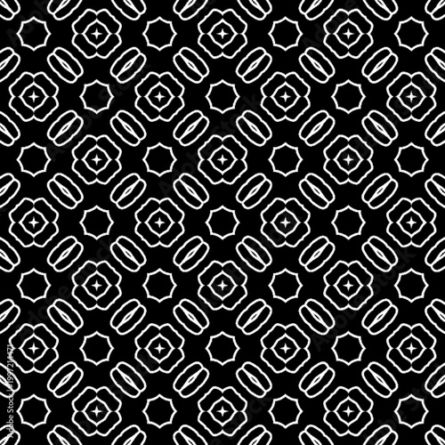Seamless Black and White Bold Geometric Octagon Floral Star Oval Pattern