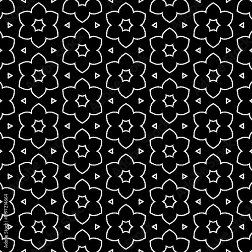 Seamless Black and White Bold Geometric Triangle Petal Floral Dot Grid Pattern