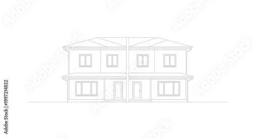 Blueprint of a modern twin house facade.