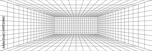 Perspective grid background 3d Vector illustration. Interior design Model projection background template. Line one point perspective