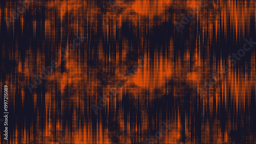 Abstract Orange Halftone Pattern on Dark Background, Vertical Glitch Effect and Dotted Texture Design for Modern Backgrounds, Technology, Posters, Wallpapers, and Minimalist Graphic Design.