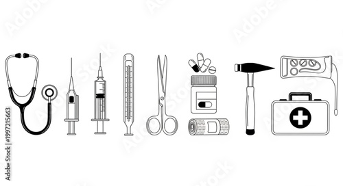 Collection of Medical Instruments and Supplies for Healthcare.