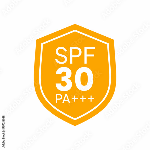 Sunscreen protection icon with white SPF 30 PA plus plus plus inside orange shield