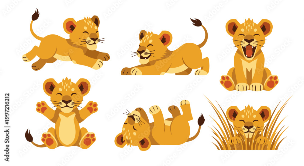 Fototapeta premium Lion Cubs Playing Together Outdoors.