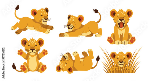 Lion Cubs Playing Together Outdoors.