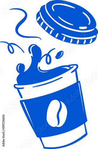 espresso cup opened and splashing doodle handdrawn line art